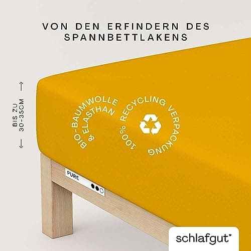 Schlafgut Pure Spannbettlaken 90x200 bis 100x220 cm – 95% Bio-Baumwolle & 5% Elasthan, Oeko-TEX zertifiziert – passend f