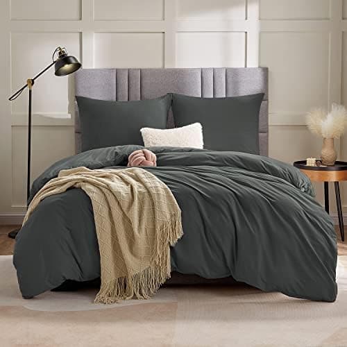 WAVVE Bettwäsche 135x200 – 4‑teiliges Mikrofaser‑Set Anthrazit (inkl. 2×80×80 cm Kissenbezüge) mit Reißverschluss, OEKO‑