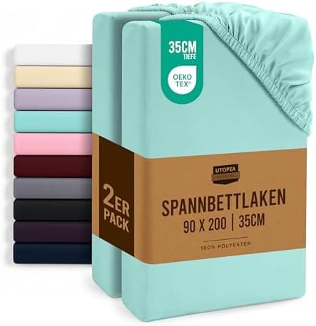 Utopia Bedding 2er-Set Spannbettlaken 140 x 200 cm – OEKO-TEX MADE IN GREEN zertifiziert – 35 cm Tiefe Tasche