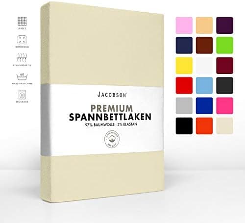 Jacobson Jersey-Spannbettlaken aus Baumwolle – OEKO-TEX STANDARD 100, 180x200–200x200 cm, Weiß