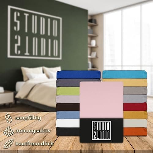 STUDIO Basic Spannbettlaken 200×220 cm – Jersey aus 100% gekämmter Baumwolle, elastisch & bügelfrei, passend für Matratz