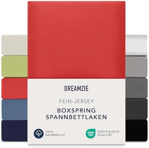 Dreamzie Topper-Spannbettlaken 180×200–200×200 cm – Jersey-Baumwolle 150 g/m², OEKO‑TEX STANDARD 100, extra niedrige Sei