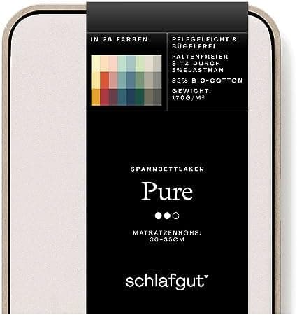 Schlafgut Pure Spannbettlaken 90x200 bis 100x220 cm – 95% Bio-Baumwolle & 5% Elasthan, Oeko-TEX zertifiziert – passend f