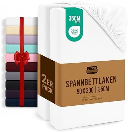 Utopia Bedding 2er-Set Spannbettlaken 140 x 200 cm – OEKO-TEX MADE IN GREEN zertifiziert – 35 cm Tiefe Tasche