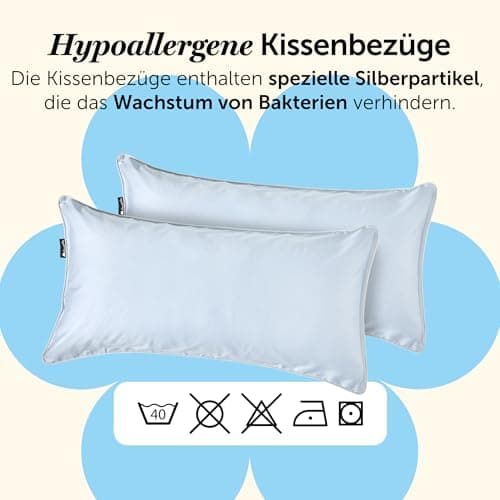 Cloudpillo Kissenbezug 40x80 cm 2er‑Pack – Premium atmungsaktive Baumwolle, ultraweich, mit Reißverschluss, antibakterie