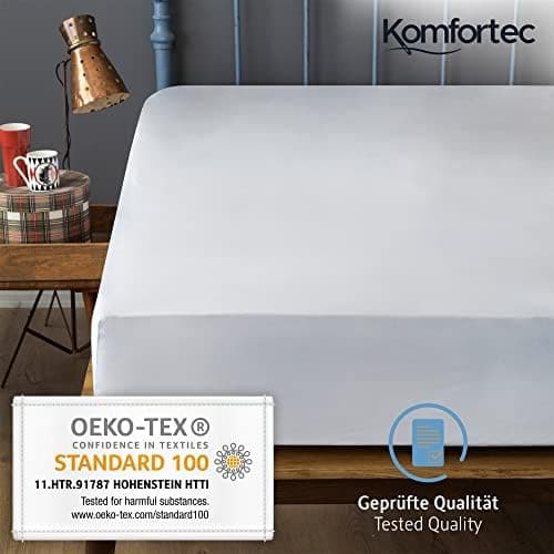 Komfortec Spannbettlaken 90x200 cm Jersey-Baumwolle – OEKO-TEX® Standard 100, Rundumgummizug für perfekte Passform, Weiß