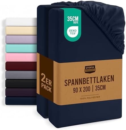Utopia Bedding 2er-Set Spannbettlaken 140 x 200 cm – OEKO-TEX MADE IN GREEN zertifiziert – 35 cm Tiefe Tasche