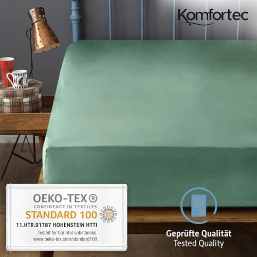 Komfortec Spannbettlaken 90x200 cm Jersey-Baumwolle – OEKO-TEX® Standard 100, Rundumgummizug für perfekte Passform, Weiß
