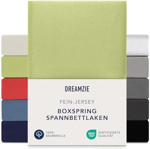 Dreamzie Topper-Spannbettlaken 180×200–200×200 cm – Jersey-Baumwolle 150 g/m², OEKO‑TEX STANDARD 100, extra niedrige Sei