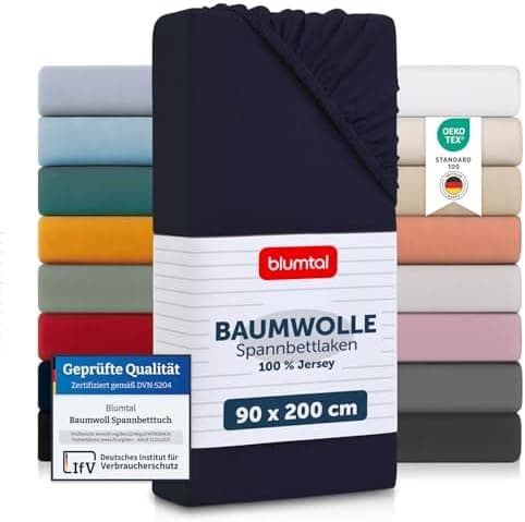 Blumtal® Spannbettlaken 90x200 cm Jersey – 100% Baumwolle, OEKO‑TEX STANDARD 100 – Dark Ocean Blue