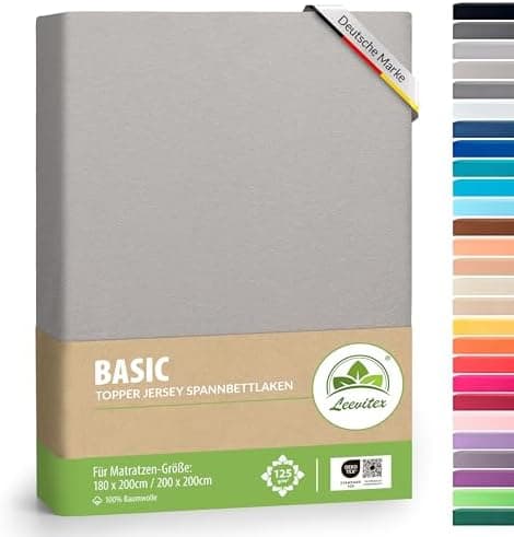 leevitex® Spannbettlaken 180x200–200x200 cm | 100% Jersey-Baumwolle | für Matratzen bis 25 cm