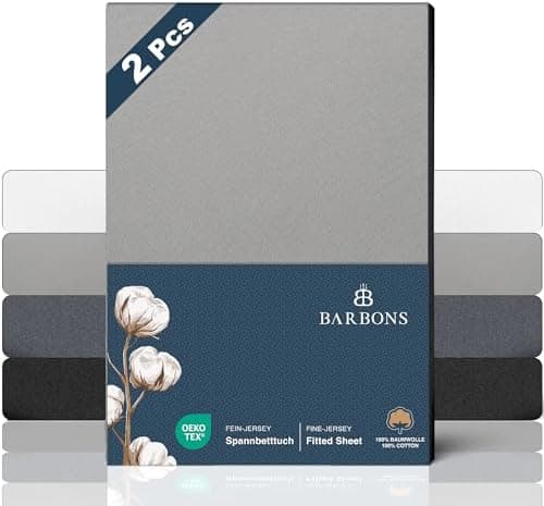 BARBONS Spannbettlaken 140x200 cm – 100% Baumwolle Jersey, für Boxspringbett & Matratzen bis 27 cm – Hellgrau