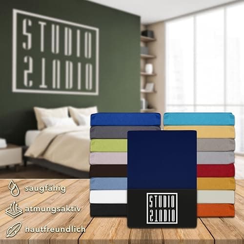 STUDIO Spannbettlaken Jersey – 97 % Baumwolle / 3 % Elastan – 120×200 / 120×220 / 130×200 / 130×220 cm, passend für Matr