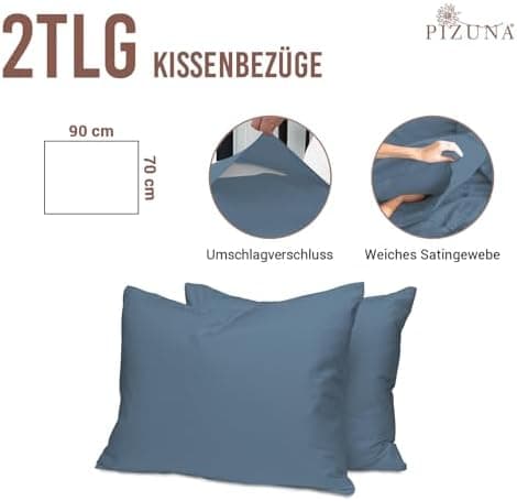 Pizuna Kissenbezüge 2er-Pack 40 x 80 cm Dunkelblau – 100% Langstapel-Baumwolle, 400 Fadenzahl