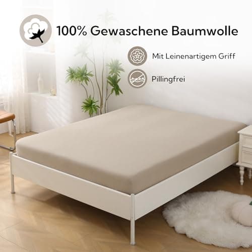 SOULFUL Spannbettlaken 120 x 200 cm (bis 25 cm Matratzenhöhe) – 100% gewaschene Baumwolle, atmungsaktiv & leinenartiger