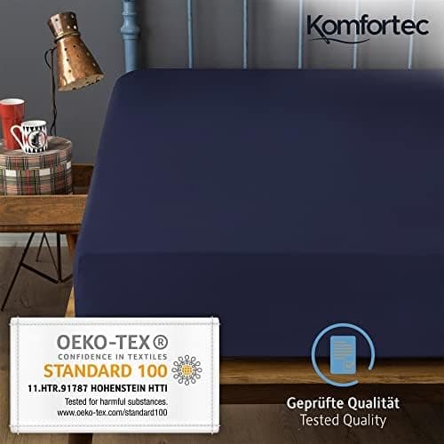 Komfortec Spannbettlaken 90x200 cm Jersey-Baumwolle – OEKO-TEX® Standard 100, Rundumgummizug für perfekte Passform, Weiß