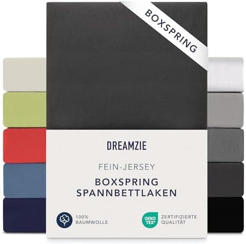 Dreamzie Topper-Spannbettlaken 180×200–200×200 cm – Jersey-Baumwolle 150 g/m², OEKO‑TEX STANDARD 100, extra niedrige Sei