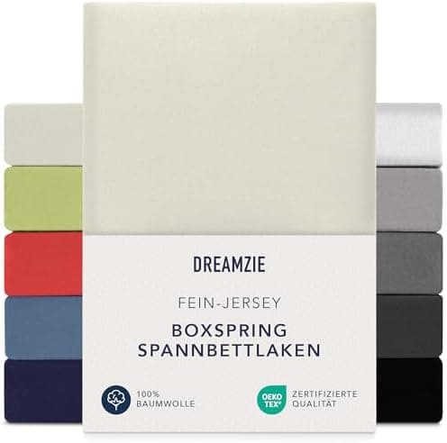 Dreamzie Topper-Spannbettlaken 180×200–200×200 cm – Jersey-Baumwolle 150 g/m², OEKO‑TEX STANDARD 100, extra niedrige Sei