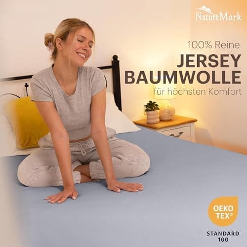 NatureMark Jersey-Spannbettlaken 2er-Pack – 100% Baumwolle, 90 x 200–100 x 200 cm, Creme/Natur