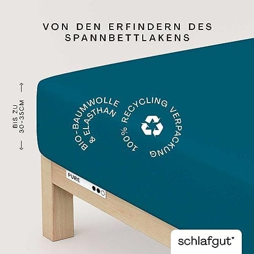 Schlafgut Pure Spannbettlaken 90x200 bis 100x220 cm – 95% Bio-Baumwolle & 5% Elasthan, Oeko-TEX zertifiziert – passend f