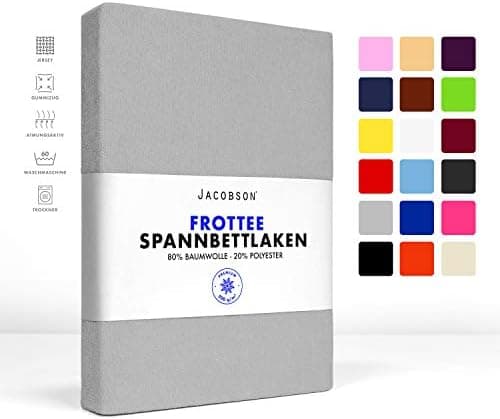 Jacobson Premium Frottee-Spannbettlaken aus Baumwolle, 200 g/m² (120–130 x 200 cm) – Grau