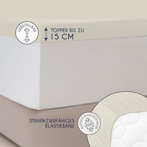 Dreamzie Topper-Spannbettlaken 180×200–200×200 cm – Jersey-Baumwolle 150 g/m², OEKO‑TEX STANDARD 100, extra niedrige Sei
