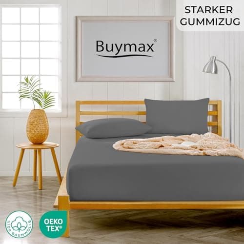 Buymax® Spannbettlaken 90 x 200 cm – 100% Baumwolle (Jersey) – für Matratzen bis 25 cm