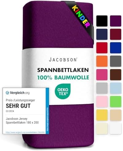 Jacobson Jersey-Spannbettlaken aus Baumwolle – OEKO-TEX STANDARD 100, 180x200–200x200 cm, Weiß