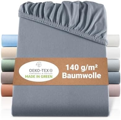 BaSaTex Bio-Jersey Spannbettlaken 120x200 cm – 100% Bio-Baumwolle, GOTS-zertifiziert – Taupe