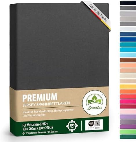 Premium Spannbettlaken – 97% Mako-Jersey-Baumwolle, 3% Elasthan | Boxspringbett-geeignet 90×200–100×220 cm