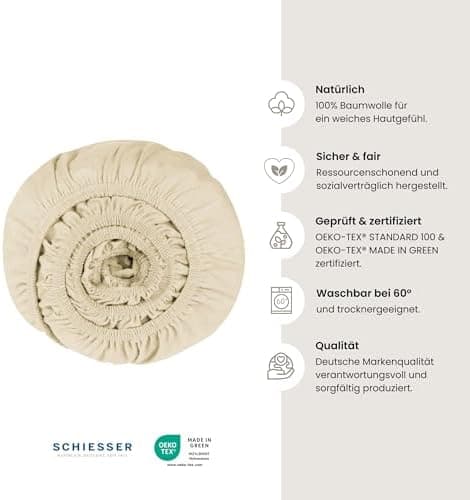 Schiesser Spannbettlaken Jessi – 100% gekämmte Baumwolle aus nachhaltiger Produktion | 180–190×200 cm, Matratzenhöhe bis