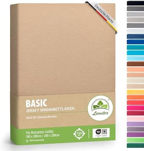 leevitex® Spannbettlaken 180x200–200x200 cm | 100% Jersey-Baumwolle | für Matratzen bis 25 cm