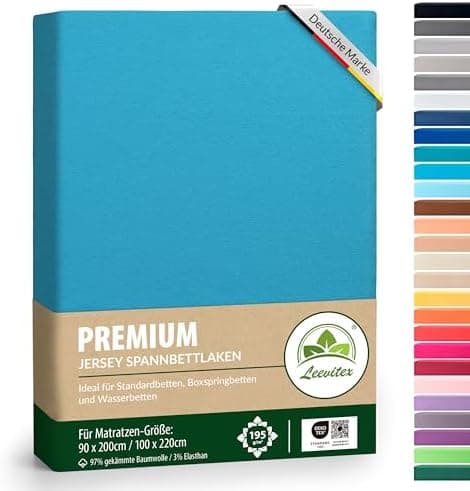 Premium Spannbettlaken – 97% Mako-Jersey-Baumwolle, 3% Elasthan | Boxspringbett-geeignet 90×200–100×220 cm