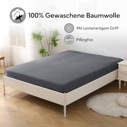 SOULFUL Spannbettlaken 120 x 200 cm (bis 25 cm Matratzenhöhe) – 100% gewaschene Baumwolle, atmungsaktiv & leinenartiger