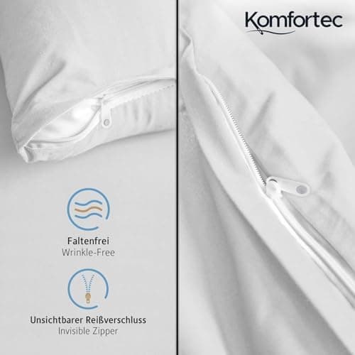Komfortec Bettwäsche 2‑teilig (Bettbezug 155x220 + Kissenbezug 80x80) – superweiche gebürstete 100% Mikrofaser, Grau, OE