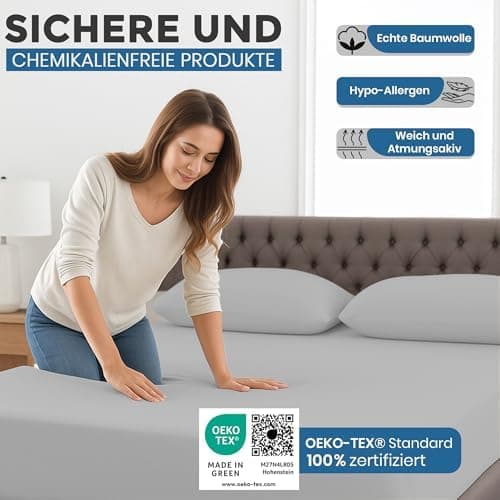 Spannbettlaken 90x200 cm – 100% Baumwoll‑Jersey, Tiefes Laken bis 25 cm – Weiß