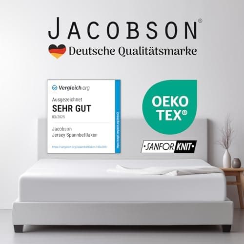 Jacobson Premium Spannbettlaken – Jersey-Baumwolle 200 g/m² mit Elasthan, 180x200–200x200 cm