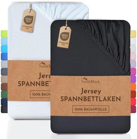 NatureMark Jersey-Spannbettlaken 2er-Pack – 100% Baumwolle, 90 x 200–100 x 200 cm, Creme/Natur