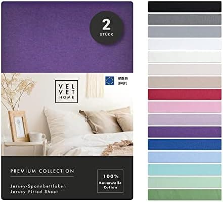 VelvetHome Spannbettlaken 120 x 200 cm – 100% gekämmte Baumwolle (Jersey), passend für Matratzen bis 25 cm