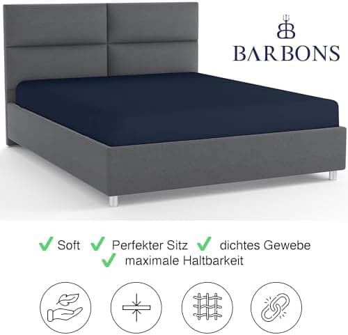 BARBONS Spannbettlaken 140x200 cm – 100% Baumwolle Jersey, für Boxspringbett & Matratzen bis 27 cm – Hellgrau