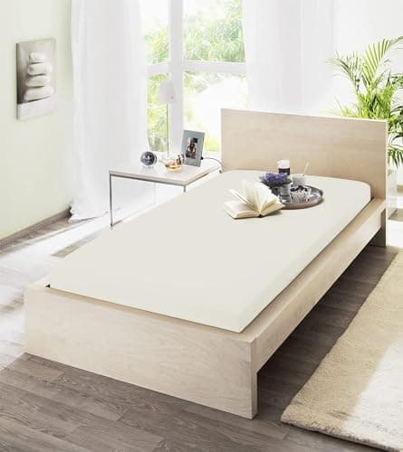 Spannbettuch Jersey mit Elasthan – 97% Baumwolle / 3% Elasthan, elastisches Spannbettlaken Weiß (90–100 × 200–220 cm)