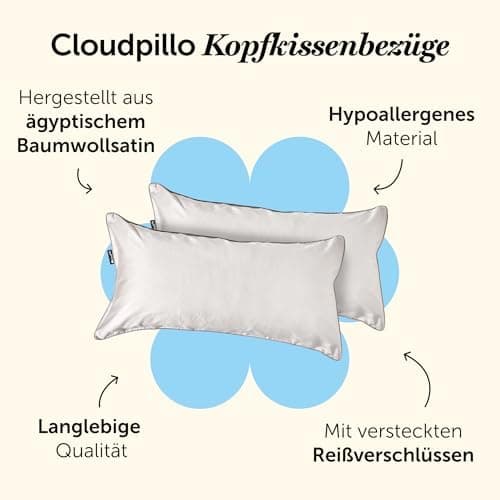 Cloudpillo Kissenbezug 40x80 cm 2er‑Pack – Premium atmungsaktive Baumwolle, ultraweich, mit Reißverschluss, antibakterie