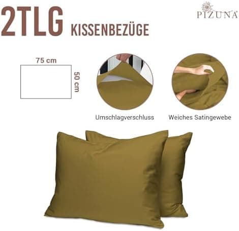 Pizuna Kissenbezüge 2er-Pack 40 x 80 cm Dunkelblau – 100% Langstapel-Baumwolle, 400 Fadenzahl