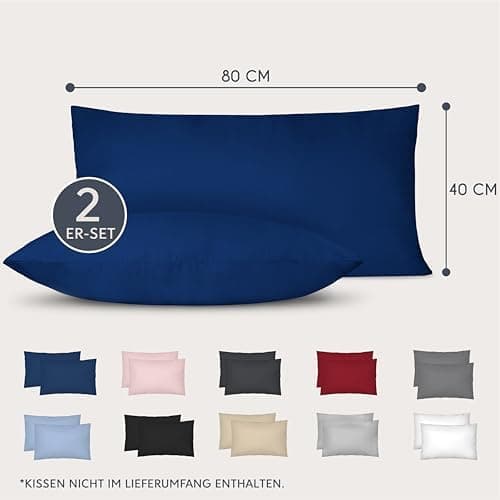 Dreamzie Kissenbezug 40x80 (2er Set) – Mikrofaser weich, OEKO-TEX STANDARD 100, Anthrazit mit Reißverschluss
