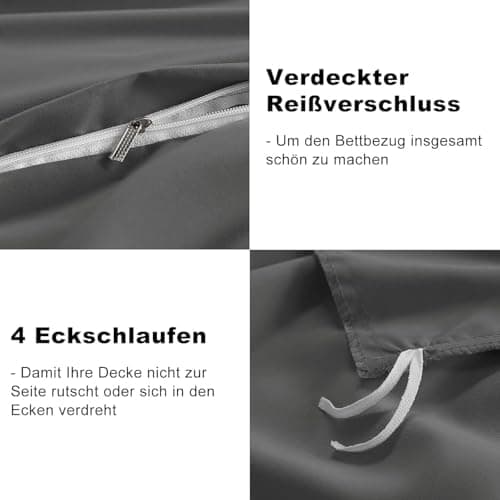 WAVVE Bettwäsche 135x200 – 4‑teiliges Mikrofaser‑Set Anthrazit (inkl. 2×80×80 cm Kissenbezüge) mit Reißverschluss, OEKO‑