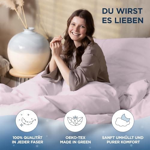 Bettwäsche 155x220 Baumwollsatin – Oeko‑Tex Made in Green, himmlisch weich – Set 1x Bettbezug 155x220 + 1x Kissenbezug 8