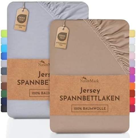 NatureMark Jersey-Spannbettlaken 2er-Pack – 100% Baumwolle, 90 x 200–100 x 200 cm, Creme/Natur