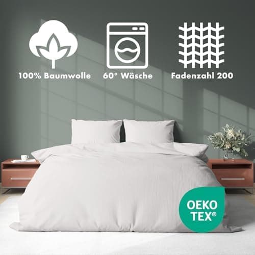 JACOBSON Bettwäsche 135x200 – 100% Baumwolle Perkal, OEKO‑TEX, 2‑teilig (135x200 + 80x80) mit Reißverschluss, Anthrazit