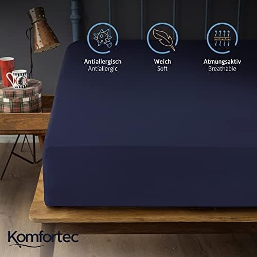 Komfortec Spannbettlaken 90x200 cm Jersey-Baumwolle – OEKO-TEX® Standard 100, Rundumgummizug für perfekte Passform, Weiß