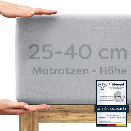 Wolkenfeld Spannbettlaken 180x200–200x220 cm | Premium Jersey-Baumwolle mit 5% Lycra | Für Matratzen bis 40 cm – Anthraz